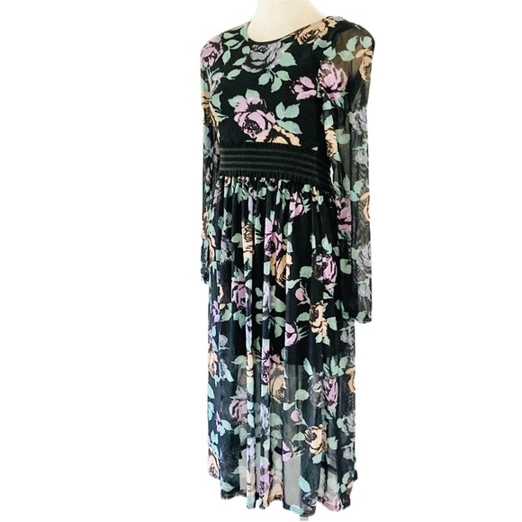 Valleygirl Dresses Valleygirl Sheer Floral Mesh Long Fit Flare